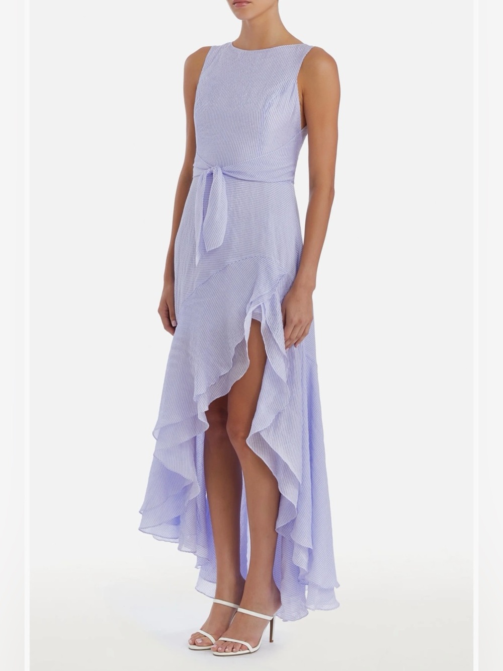 Amanda Uprichard NWT Casella Stripe High-Low Ruffle Dress with Waist Tie - Picture 3 of 15